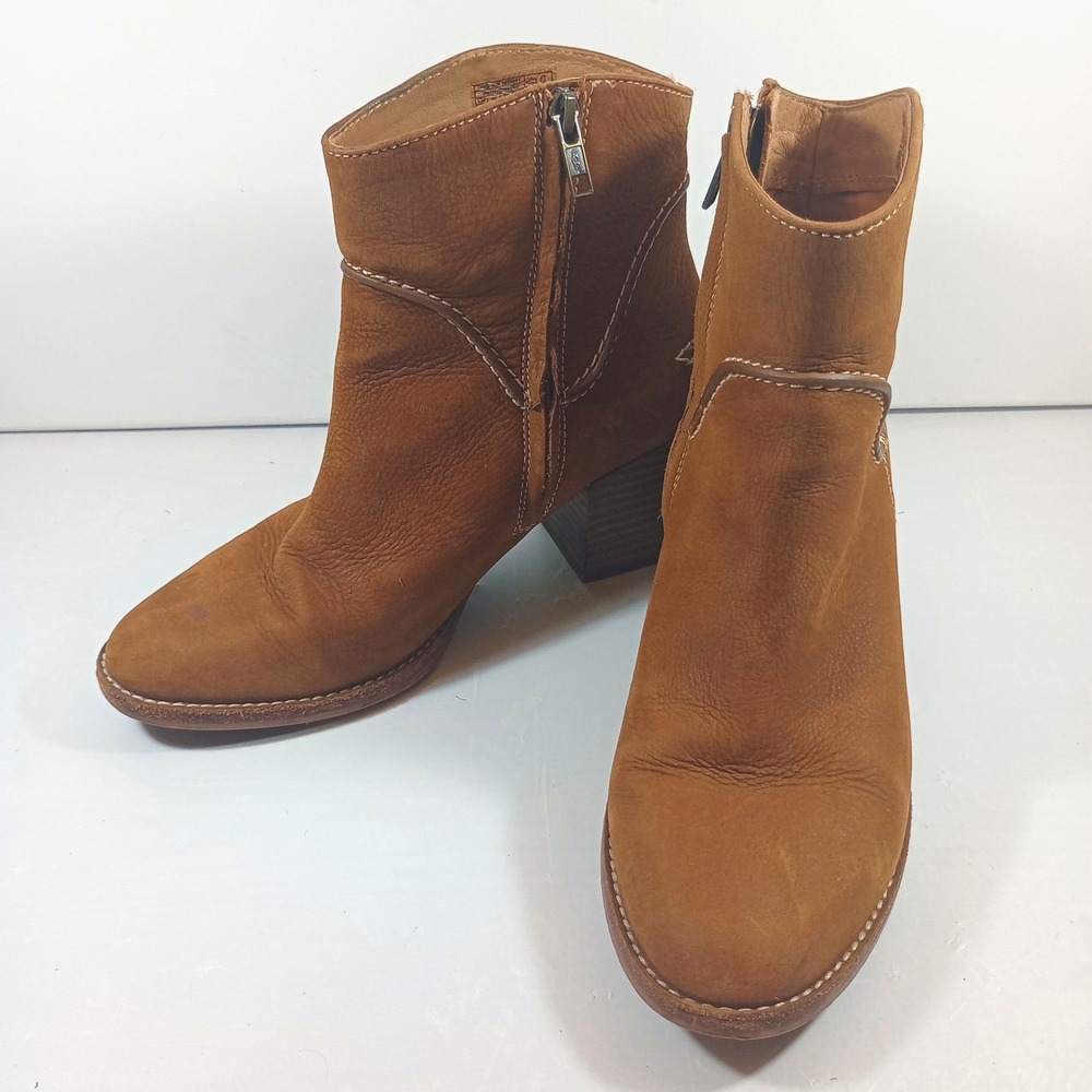 UGG Cyd Ankle Boots Size 8 Chestnut Brown Leather Block Heel Zip Booties 1095061
